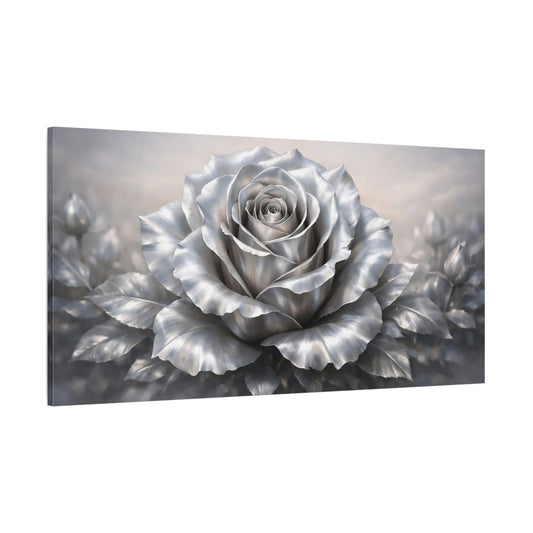 Main Mockup. Floral Silver Rose Silver Rose shown as stretched canvas wall art
