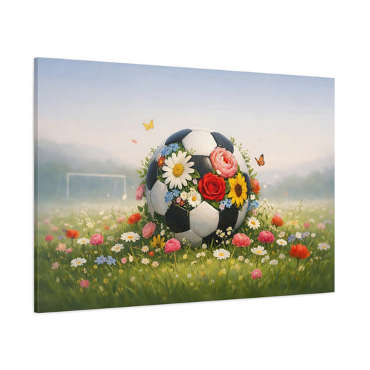 Floral Soccer shown as stretched canvas wall art