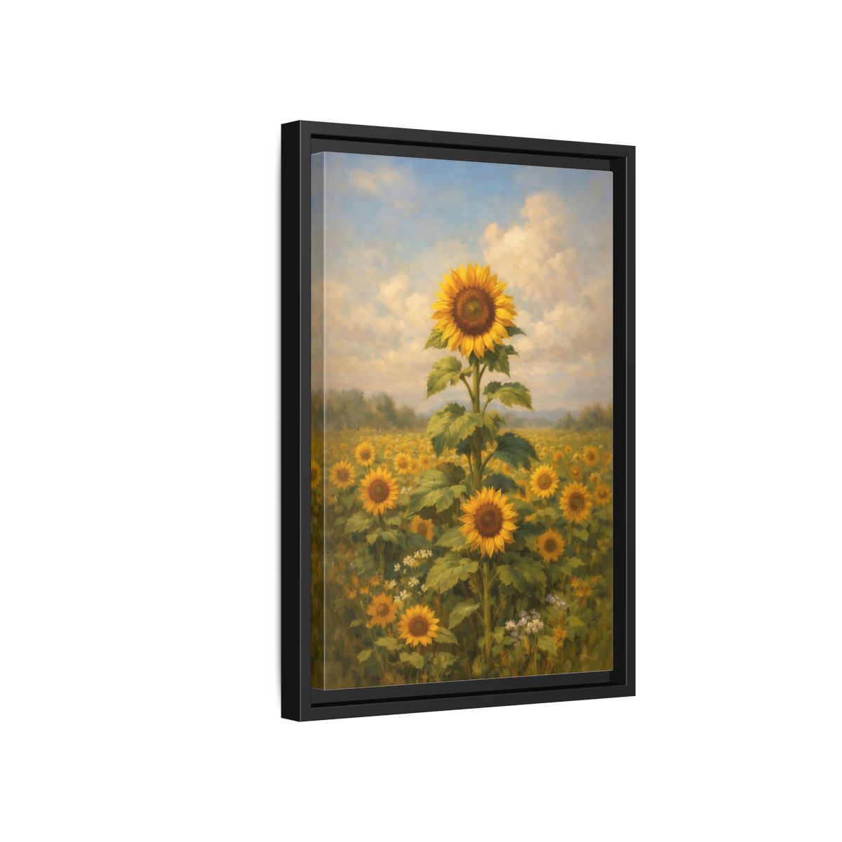 Side Mockup 6. Floral Sunflower Field Sunflower Field shown as stretched canvas wall art
