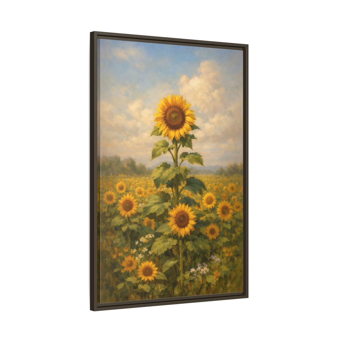 Side Mockup 10. Floral Sunflower Field Sunflower Field shown as stretched canvas wall art