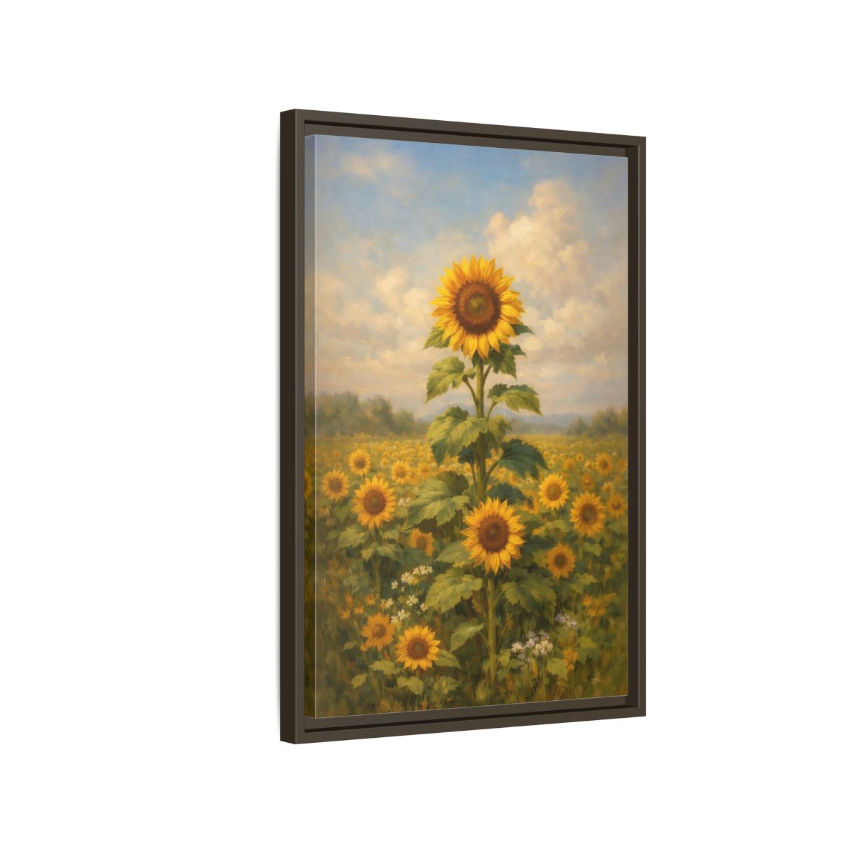 Side Mockup 2. Floral Sunflower Field Sunflower Field shown as stretched canvas wall art