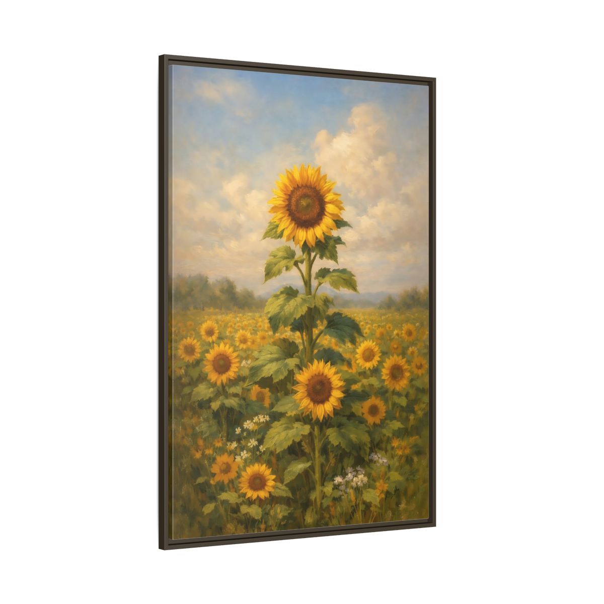Side Mockup 8. Floral Sunflower Field Sunflower Field shown as stretched canvas wall art