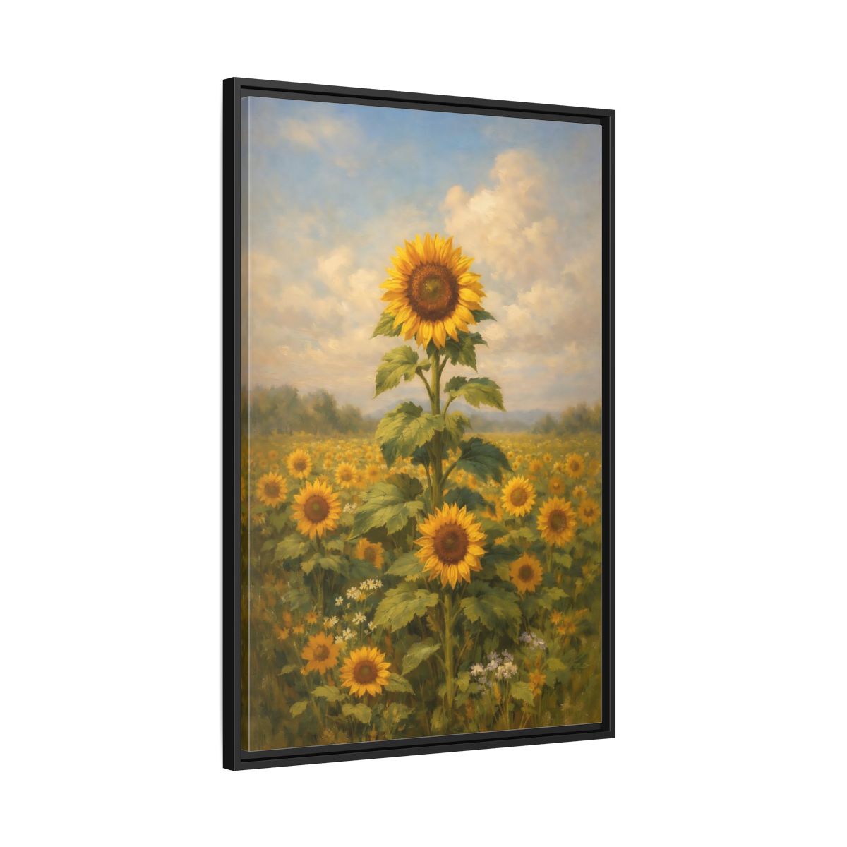 Side Mockup 13. Floral Sunflower Field Sunflower Field shown as stretched canvas wall art