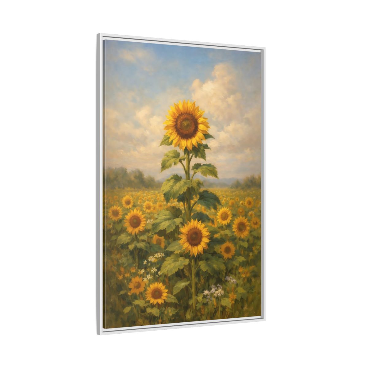 Side Mockup 7. Floral Sunflower Field Sunflower Field shown as stretched canvas wall art