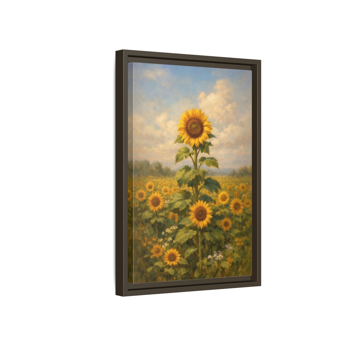 Side Mockup 5. Floral Sunflower Field Sunflower Field shown as stretched canvas wall art