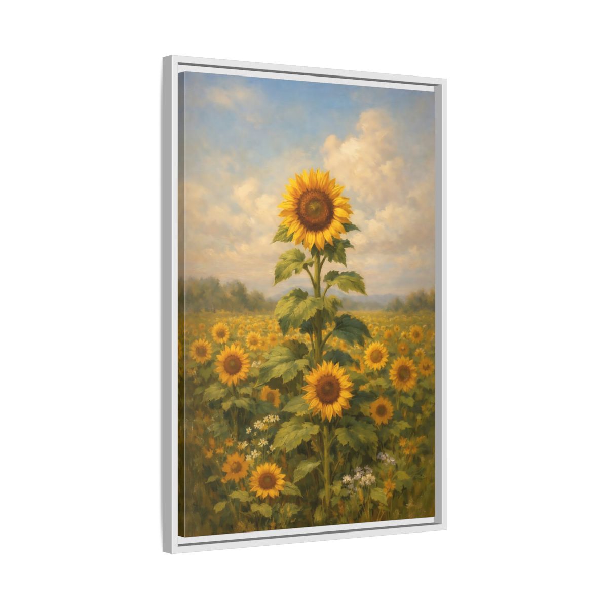 Side Mockup 11. Floral Sunflower Field Sunflower Field shown as stretched canvas wall art