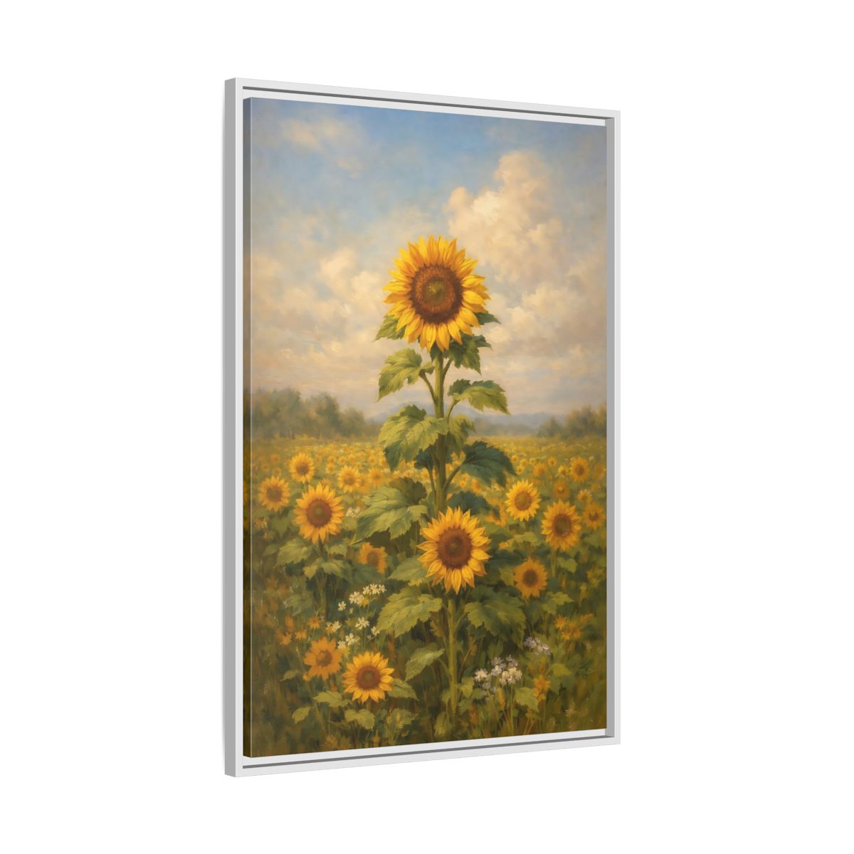 Side Mockup 9. Floral Sunflower Field Sunflower Field shown as stretched canvas wall art
