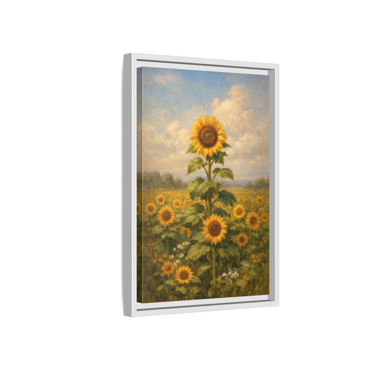 Side Mockup 4. Floral Sunflower Field Sunflower Field shown as stretched canvas wall art