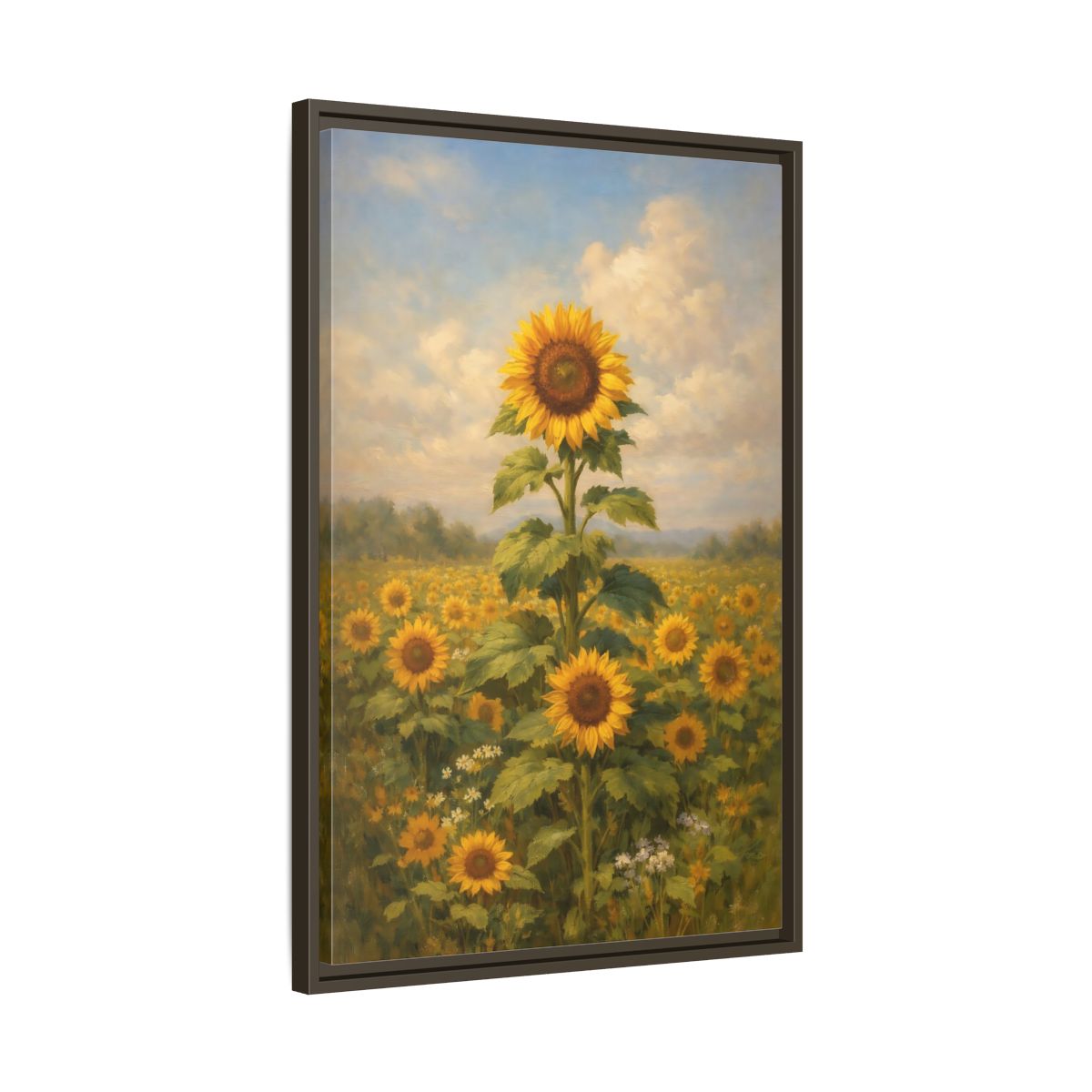 Side Mockup 12. Floral Sunflower Field Sunflower Field shown as stretched canvas wall art