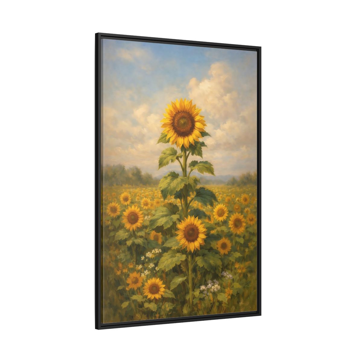 Main Mockup. Floral Sunflower Field Sunflower Field shown as stretched canvas wall art