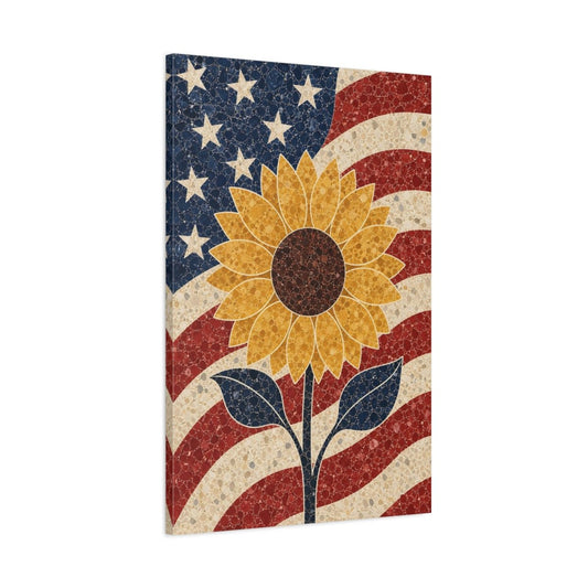 Floral Sunflower Patriotic Canvas Print – Living Room, Above Console Table - YesArtYes