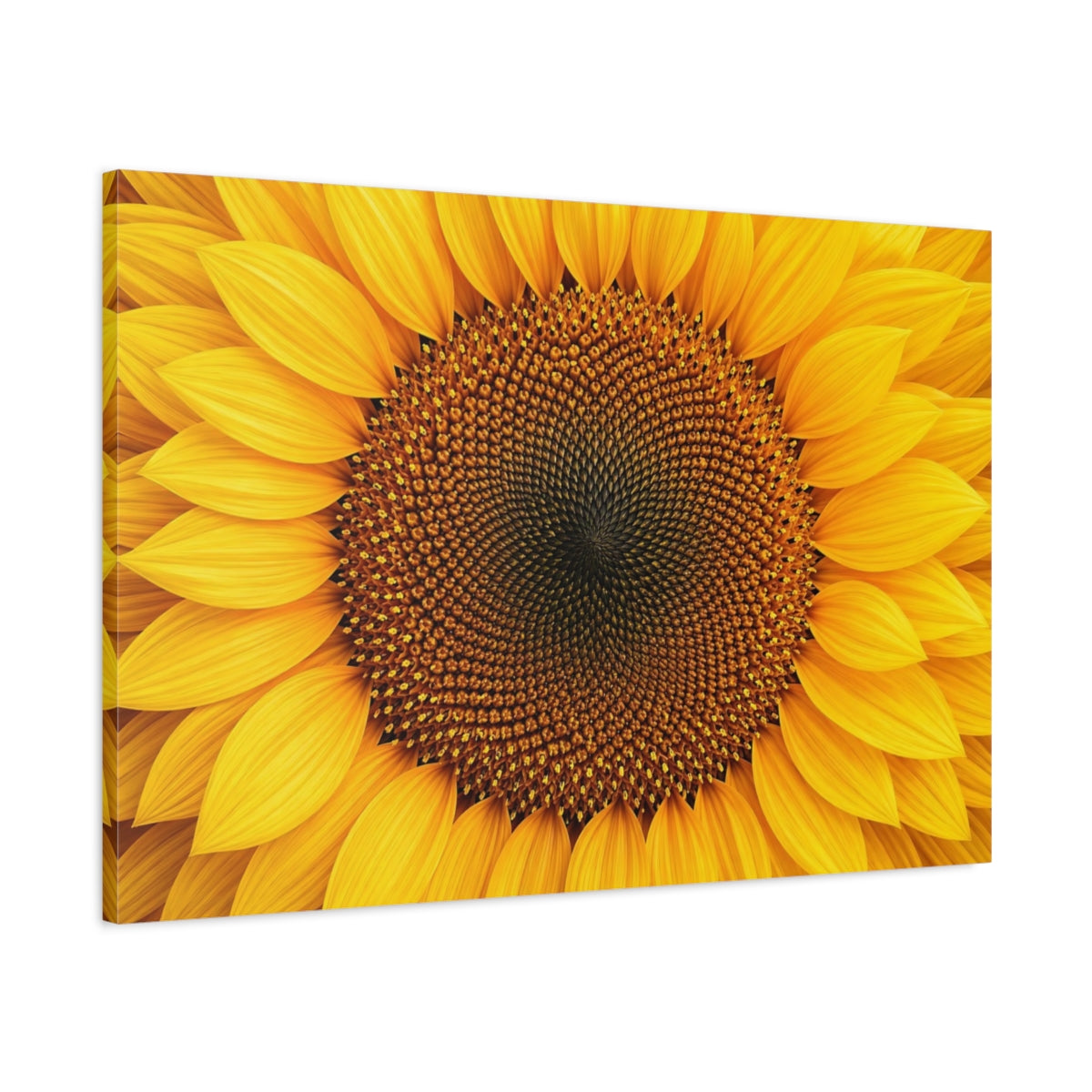 Main Mockup. Floral Sunflower Yellow And Brown shown as stretched canvas wall art