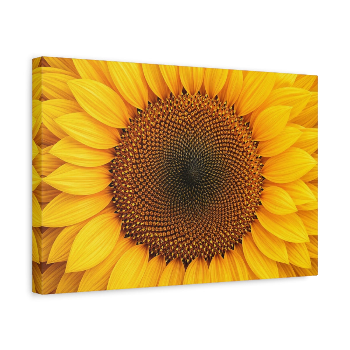 Side Mockup 4. Floral Sunflower Yellow And Brown shown as stretched canvas wall art