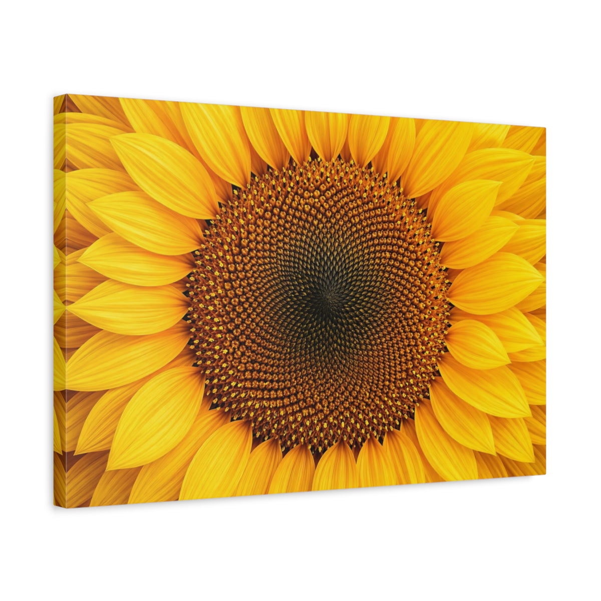 Side Mockup 3. Floral Sunflower Yellow And Brown shown as stretched canvas wall art