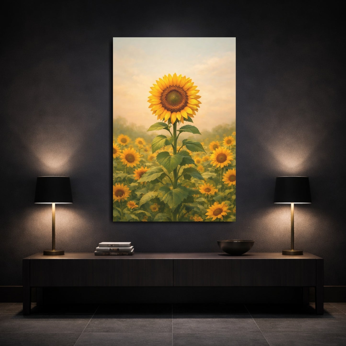 Floral Sunflower Yellow Sunflower Field shown as front canvas room wall art
