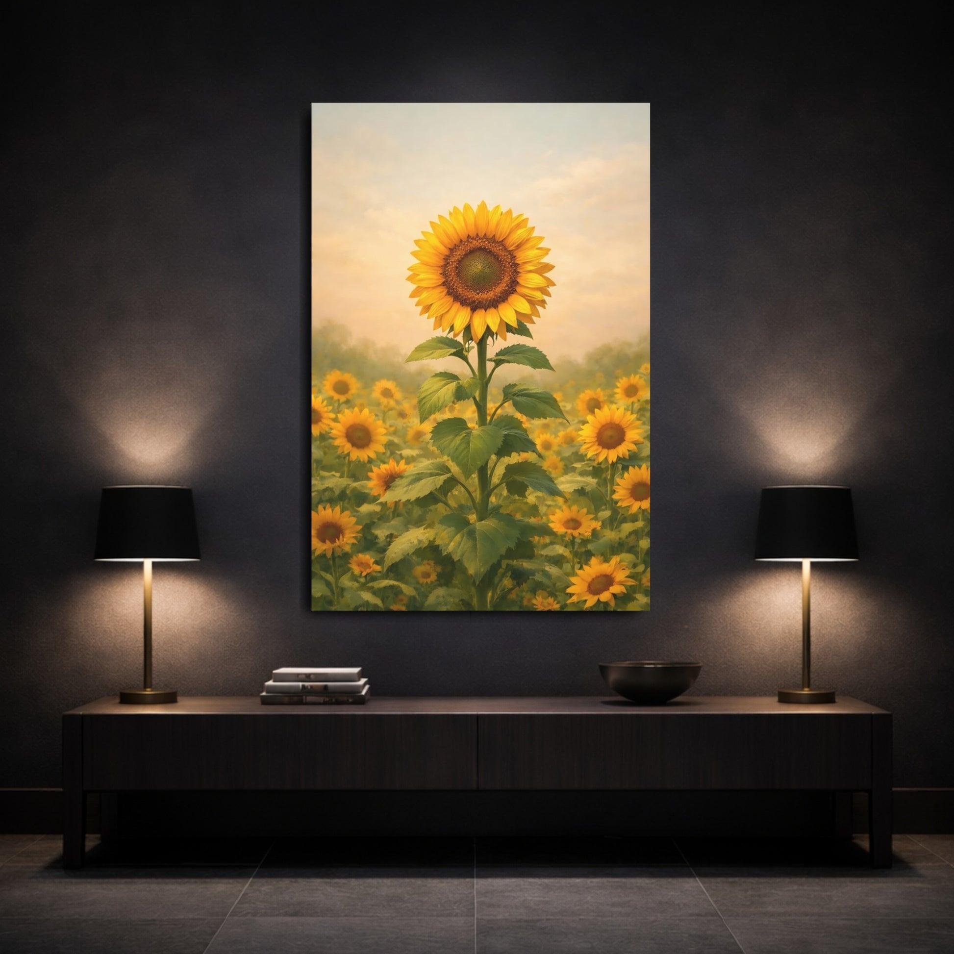 Floral Sunflower Yellow Sunflower Field shown as front canvas room wall art