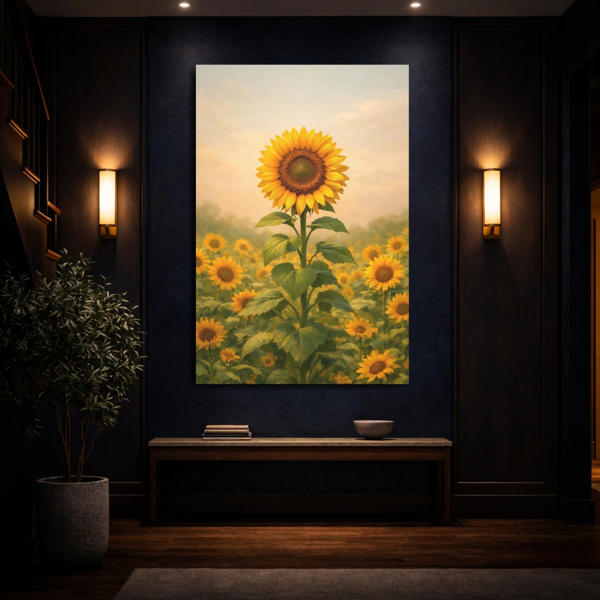 Floral Sunflower Yellow Sunflower Field shown as front canvas room wall art
