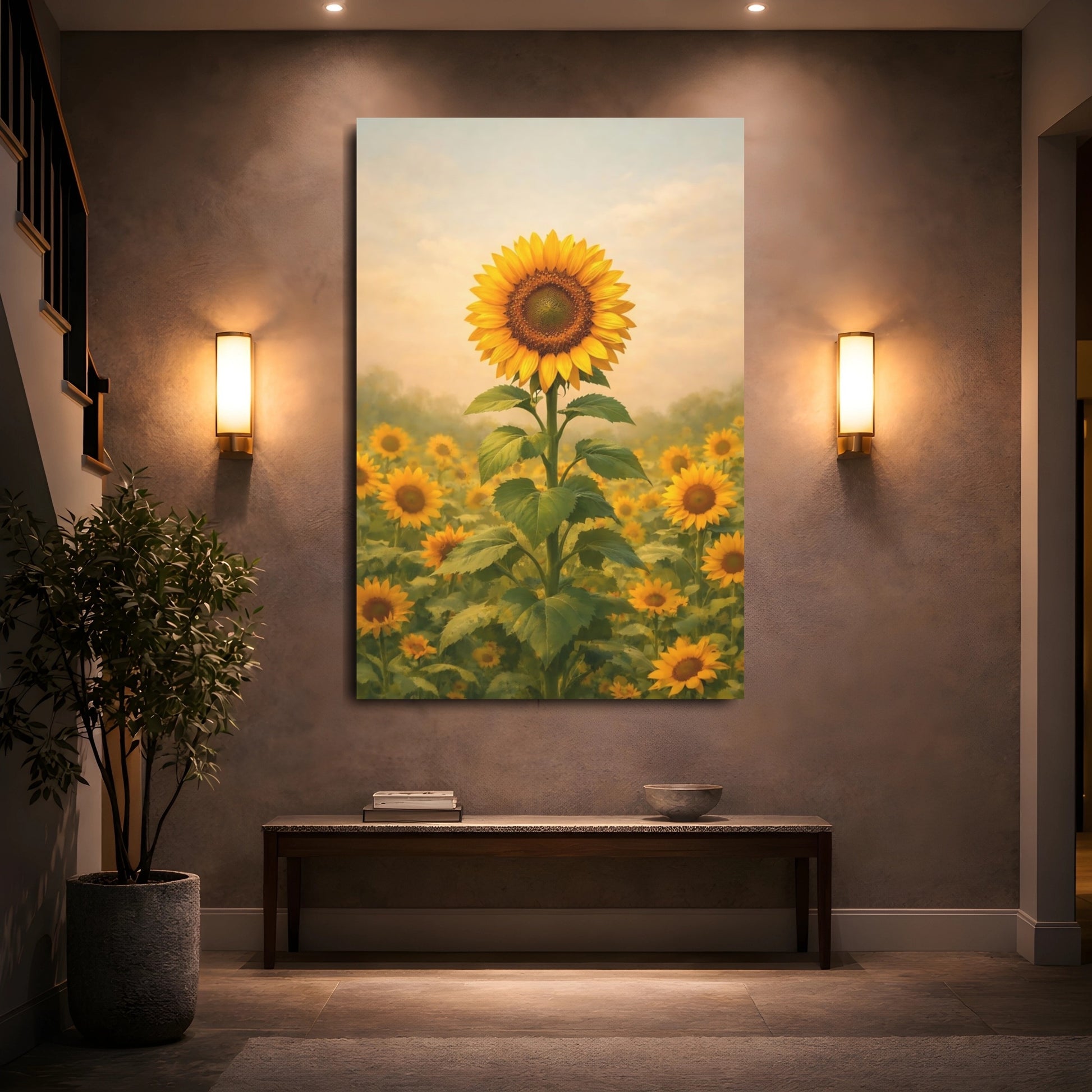 Floral Sunflower Yellow Sunflower Field shown as front canvas room wall art