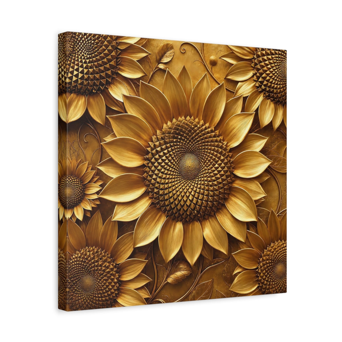 Side Mockup 6. Floral Sunflowers Golden Sunflowers shown as stretched canvas wall art