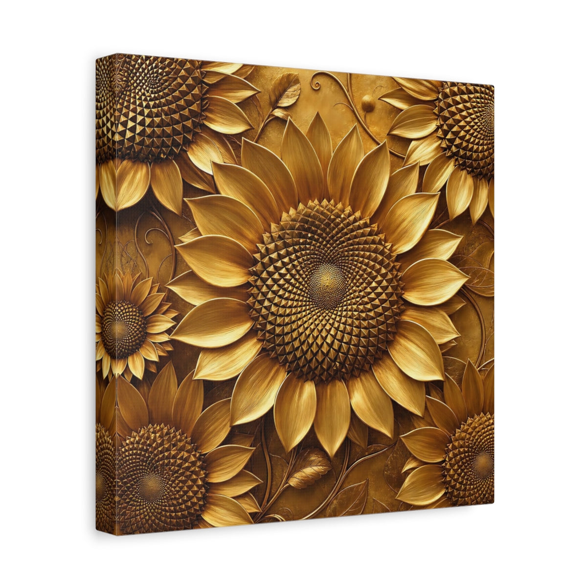 Side Mockup 8. Floral Sunflowers Golden Sunflowers shown as stretched canvas wall art