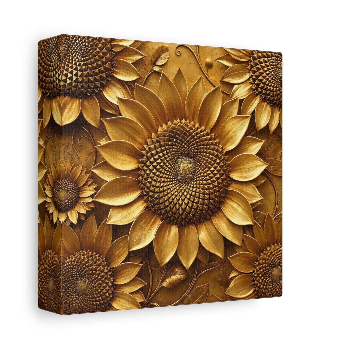 Side Mockup 2. Floral Sunflowers Golden Sunflowers shown as stretched canvas wall art