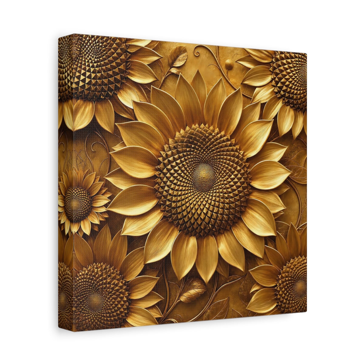 Side Mockup 9. Floral Sunflowers Golden Sunflowers shown as stretched canvas wall art