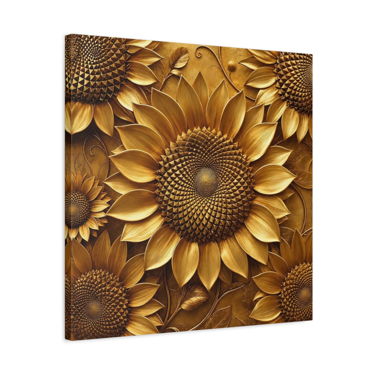 Side Mockup 4. Floral Sunflowers Golden Sunflowers shown as stretched canvas wall art
