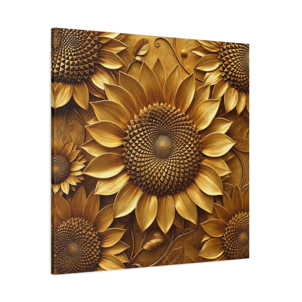 Side Mockup 1. Floral Sunflowers Golden Sunflowers shown as stretched canvas wall art