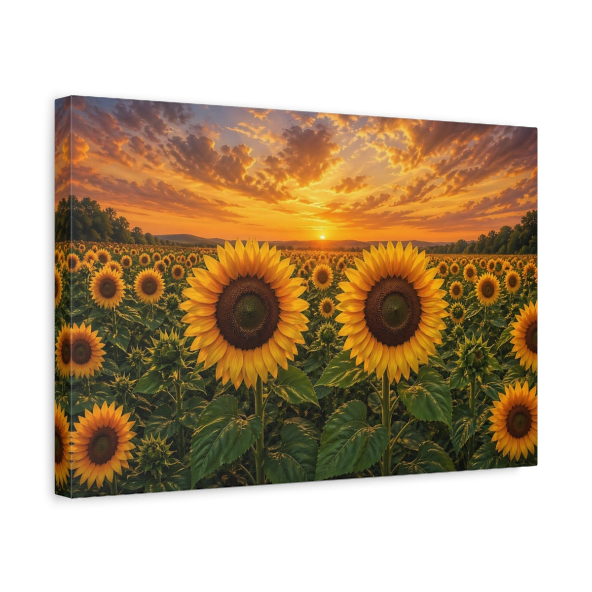 Side Mockup 4. Floral Sunflowers Yellow And Orange shown as stretched canvas wall art