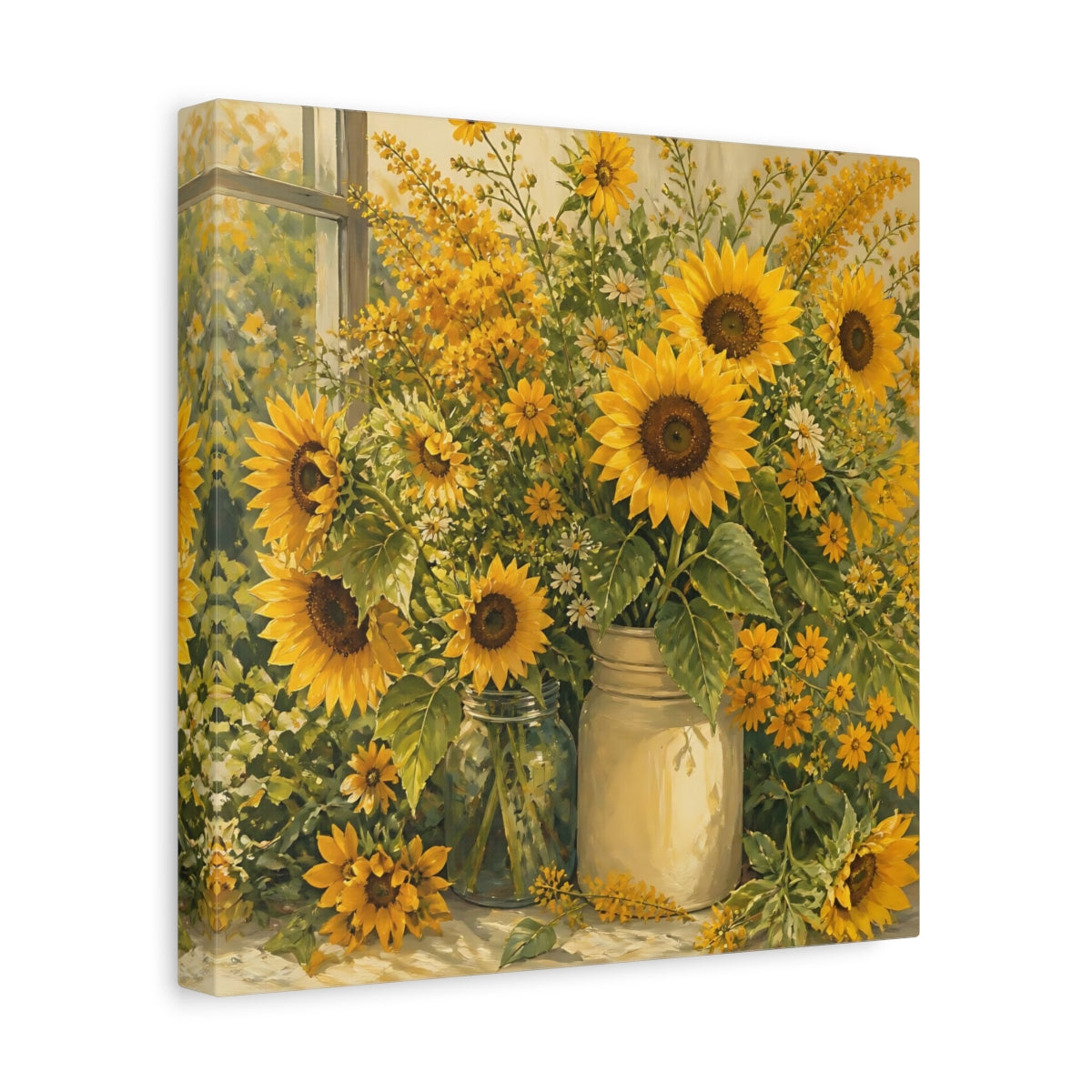 Side Mockup 8. Floral Sunflowers Yellow Sunflowers shown as stretched canvas wall art