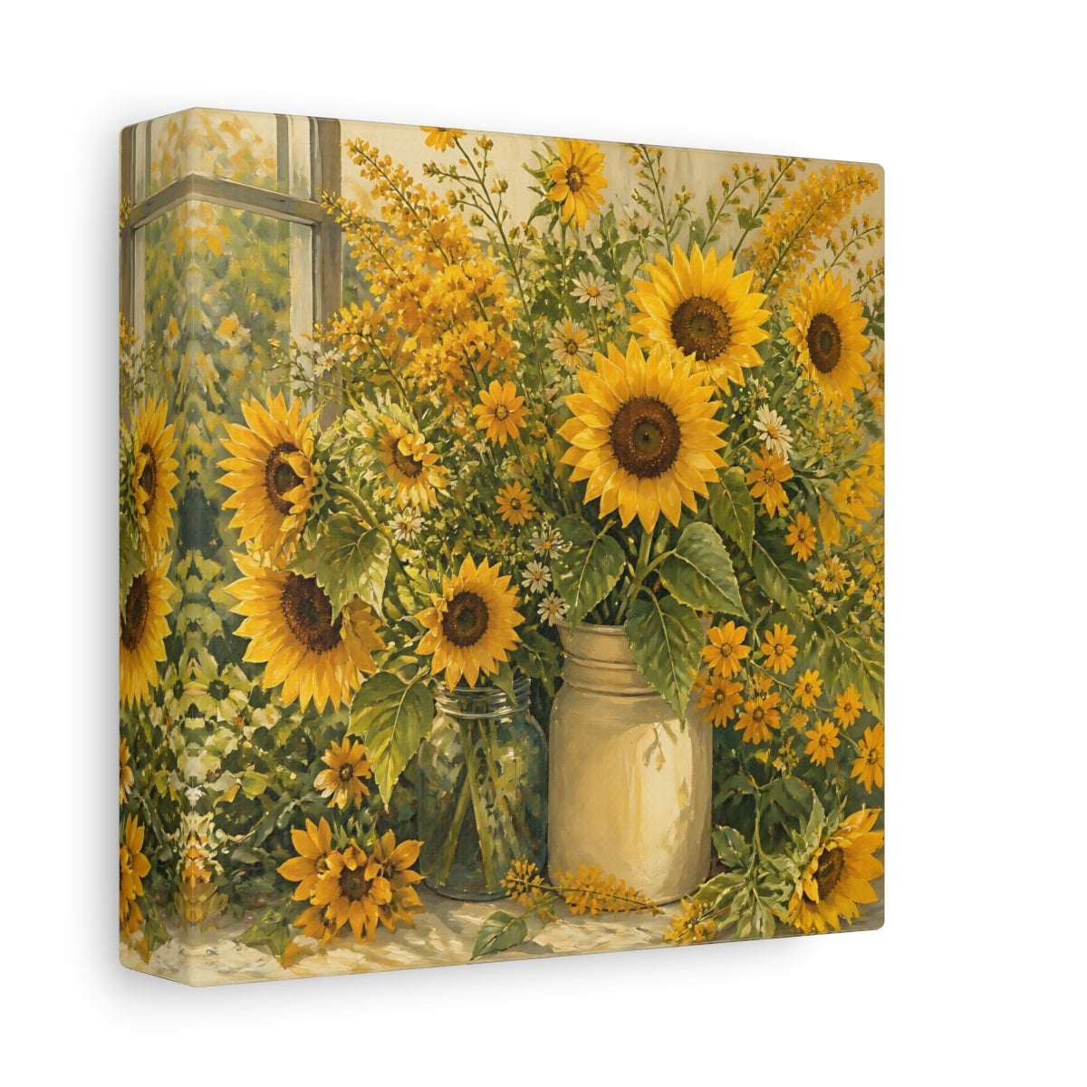 Side Mockup 2. Floral Sunflowers Yellow Sunflowers shown as stretched canvas wall art