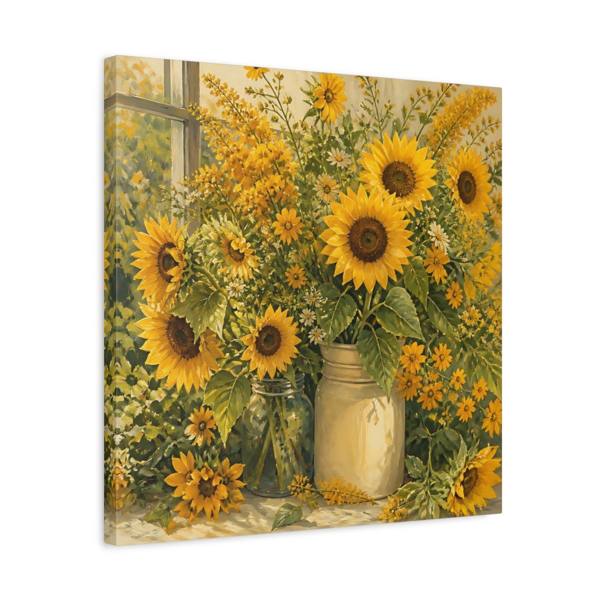Side Mockup 5. Floral Sunflowers Yellow Sunflowers shown as stretched canvas wall art
