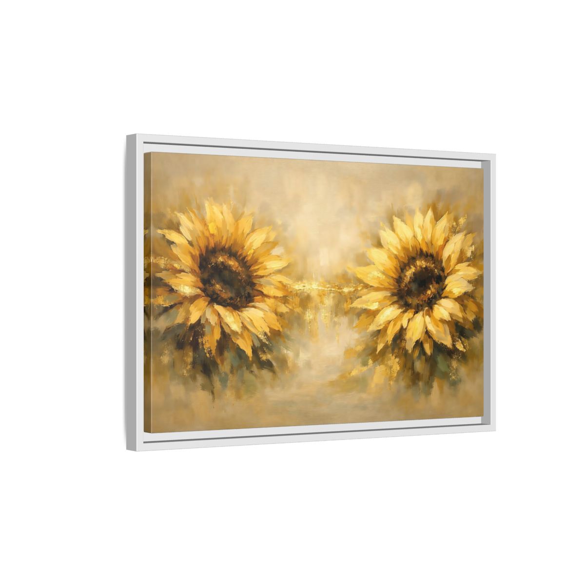 Side Mockup 1. Floral Sunflowers Yellow Sunflowers shown as stretched canvas wall art