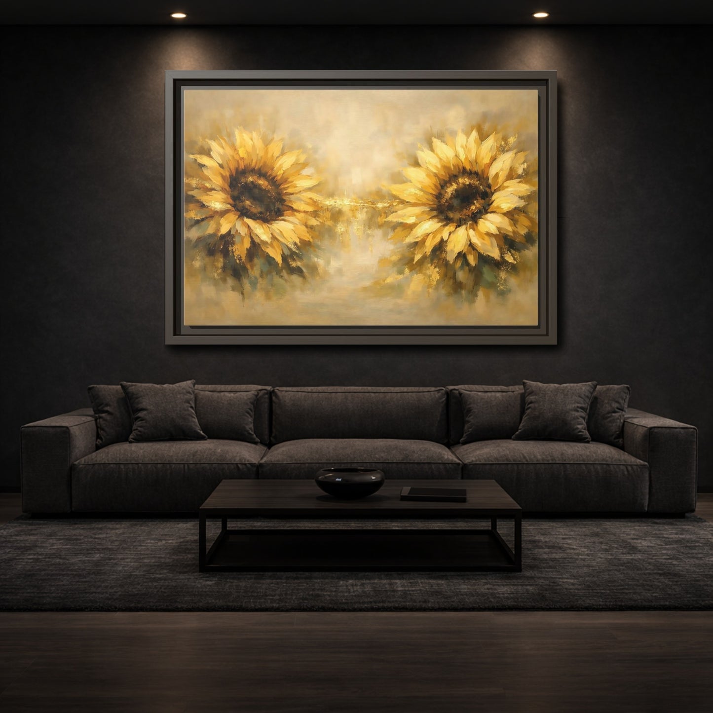 Mockup 2. Floral Sunflowers Yellow Sunflowers shown as stretched canvas wall art