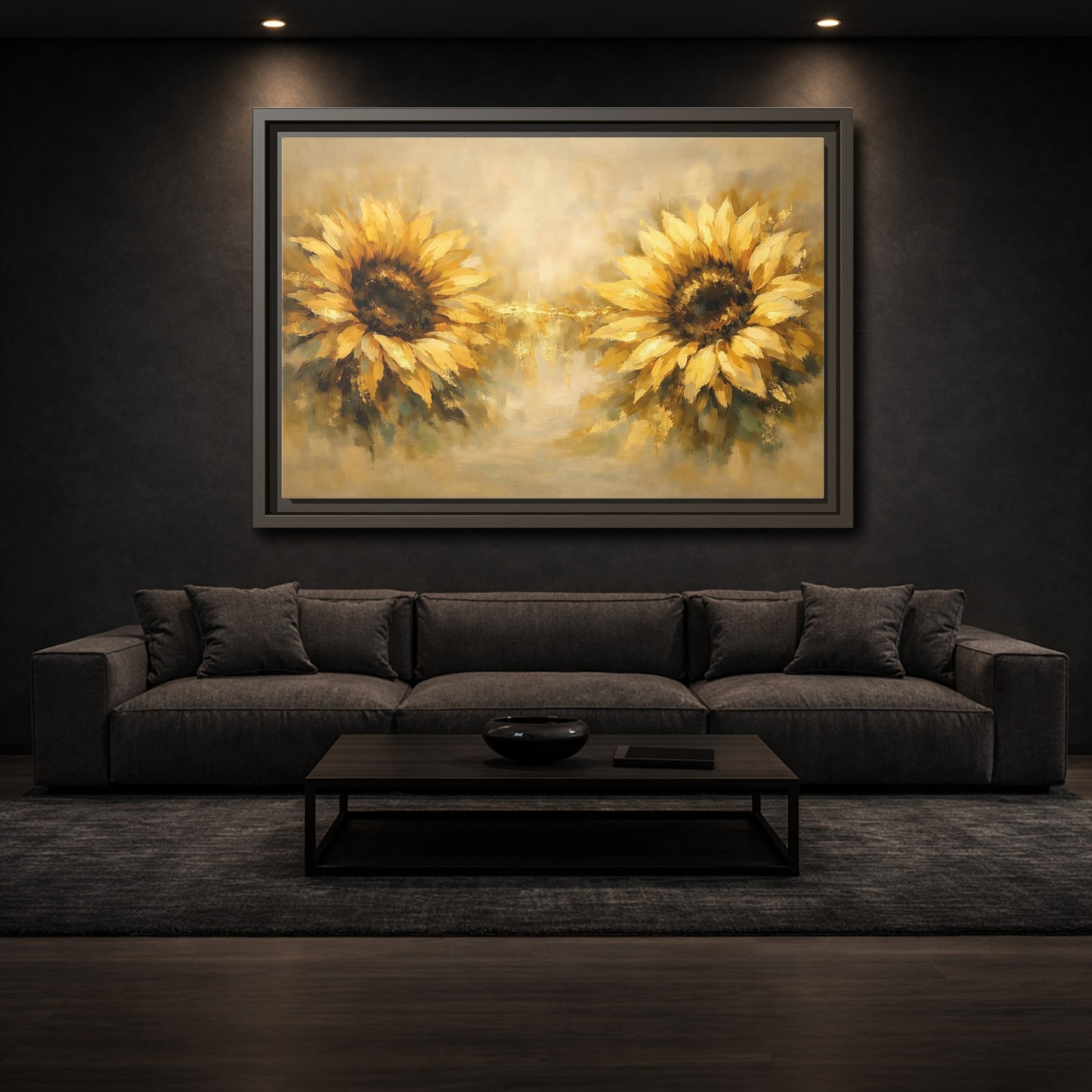 Mockup 2. Floral Sunflowers Yellow Sunflowers shown as stretched canvas wall art