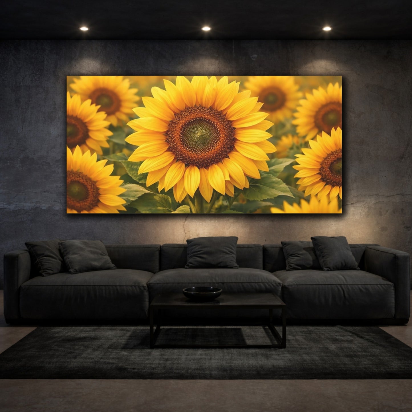 Mockup 2. Floral Sunflowers Yellow Sunflowers shown as stretched canvas wall art