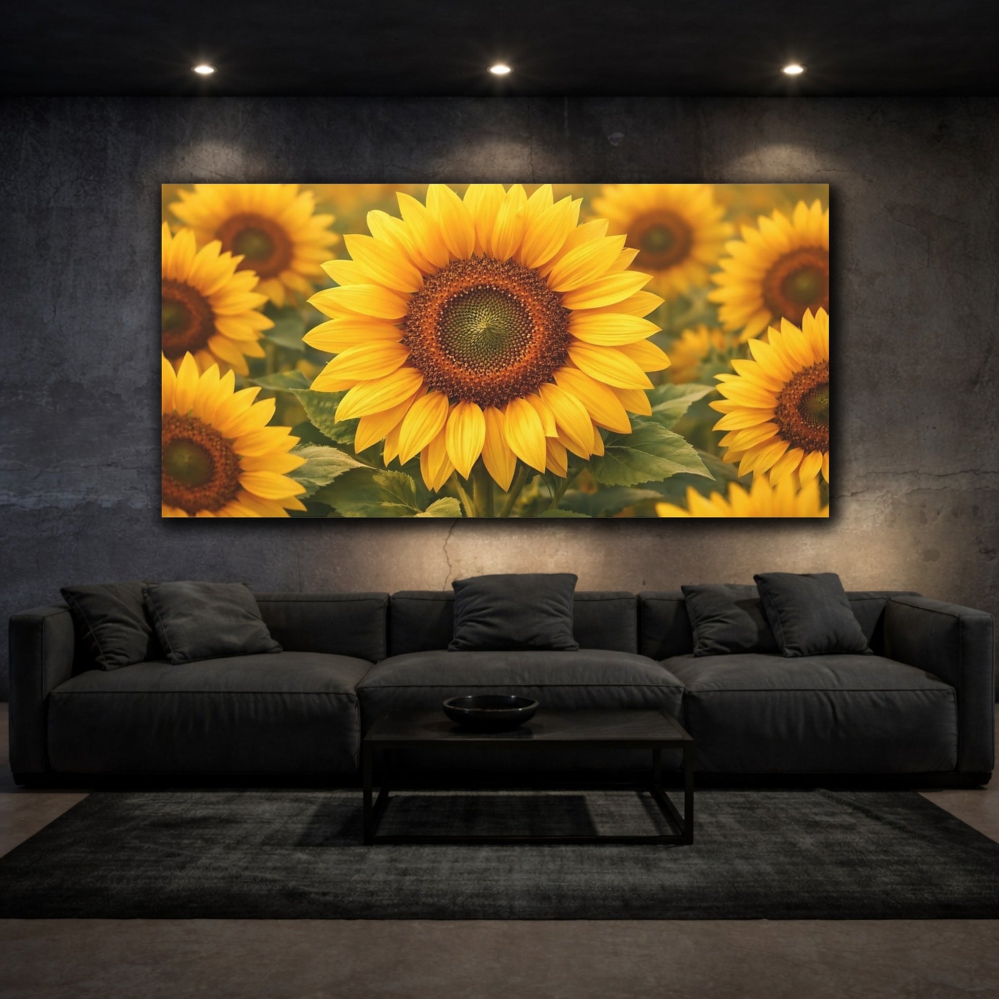 Mockup 2. Floral Sunflowers Yellow Sunflowers shown as stretched canvas wall art