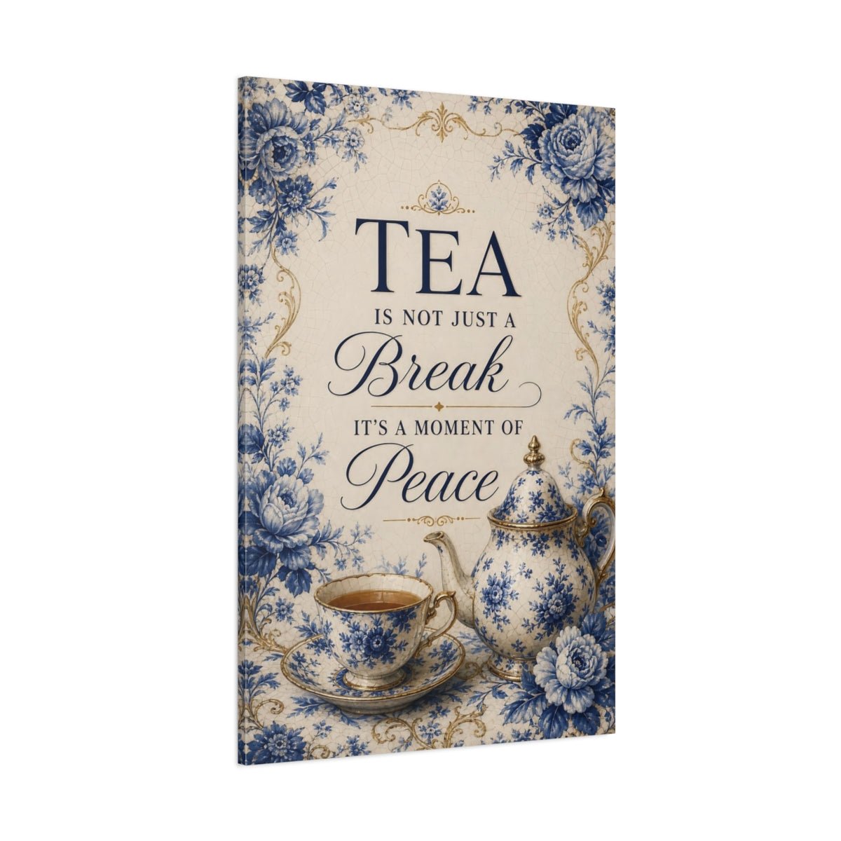 Floral Tea Set Blue And White Canvas Print – Kitchen, Wall, - YesArtYes