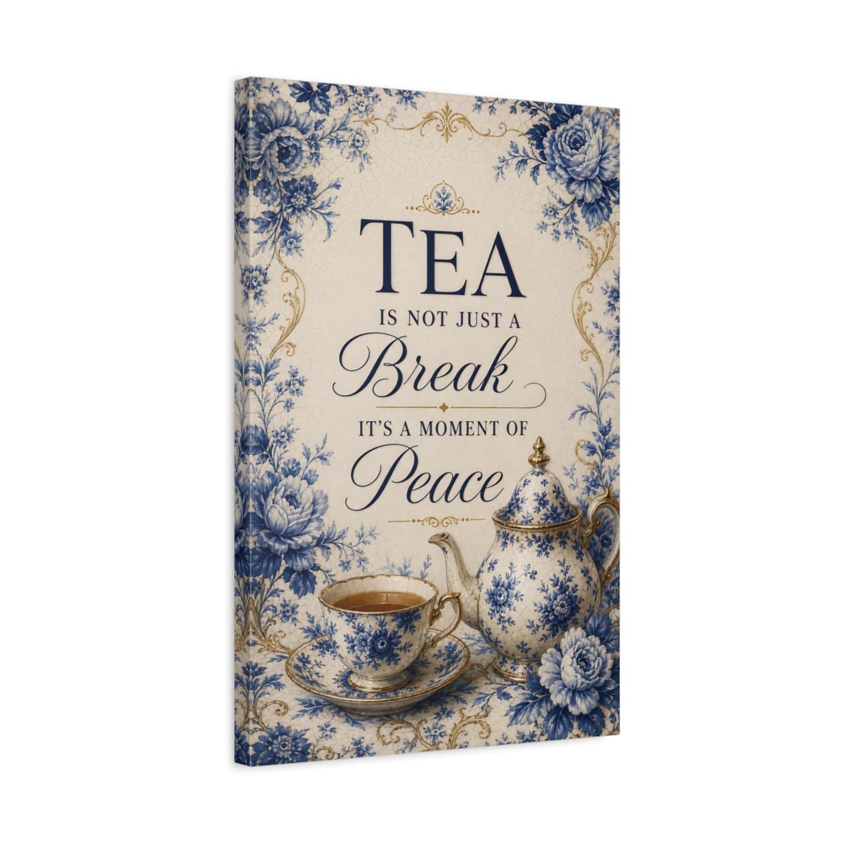 Floral Tea Set Blue And White Canvas Print – Kitchen, Wall, - YesArtYes