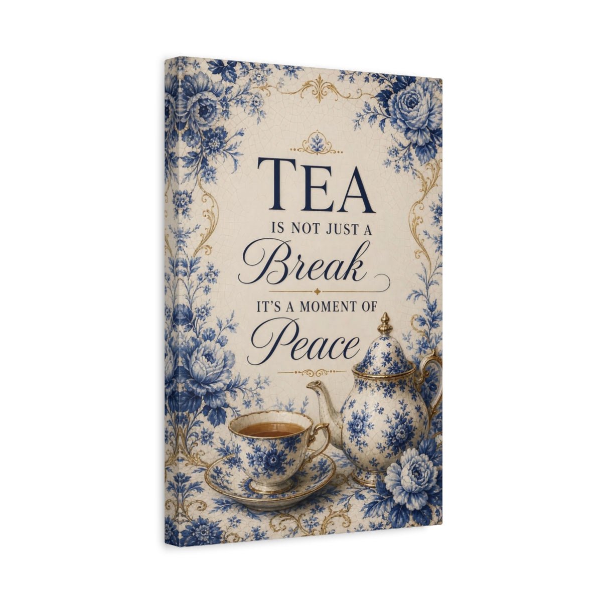 Floral Tea Set Blue And White Canvas Print – Kitchen, Wall, - YesArtYes