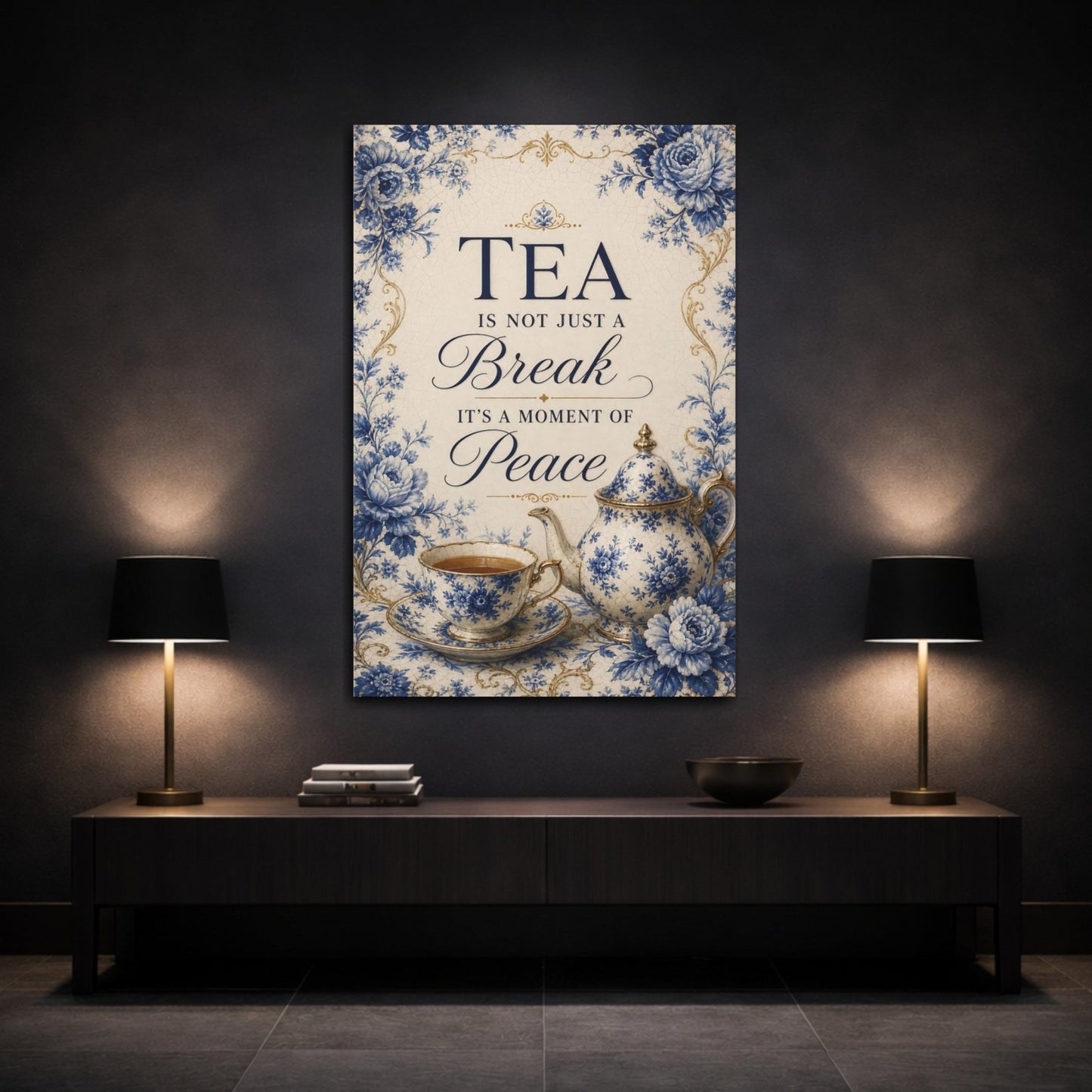 Floral Tea Set Blue And White Canvas Print – Kitchen, Wall, - YesArtYes