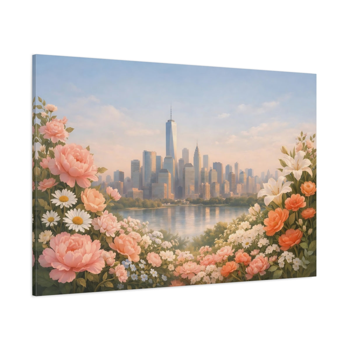 Floral Textured Modern Skyline shown as stretched canvas wall art