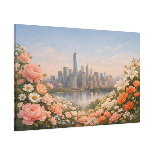 Floral Textured Modern Skyline shown as stretched canvas wall art