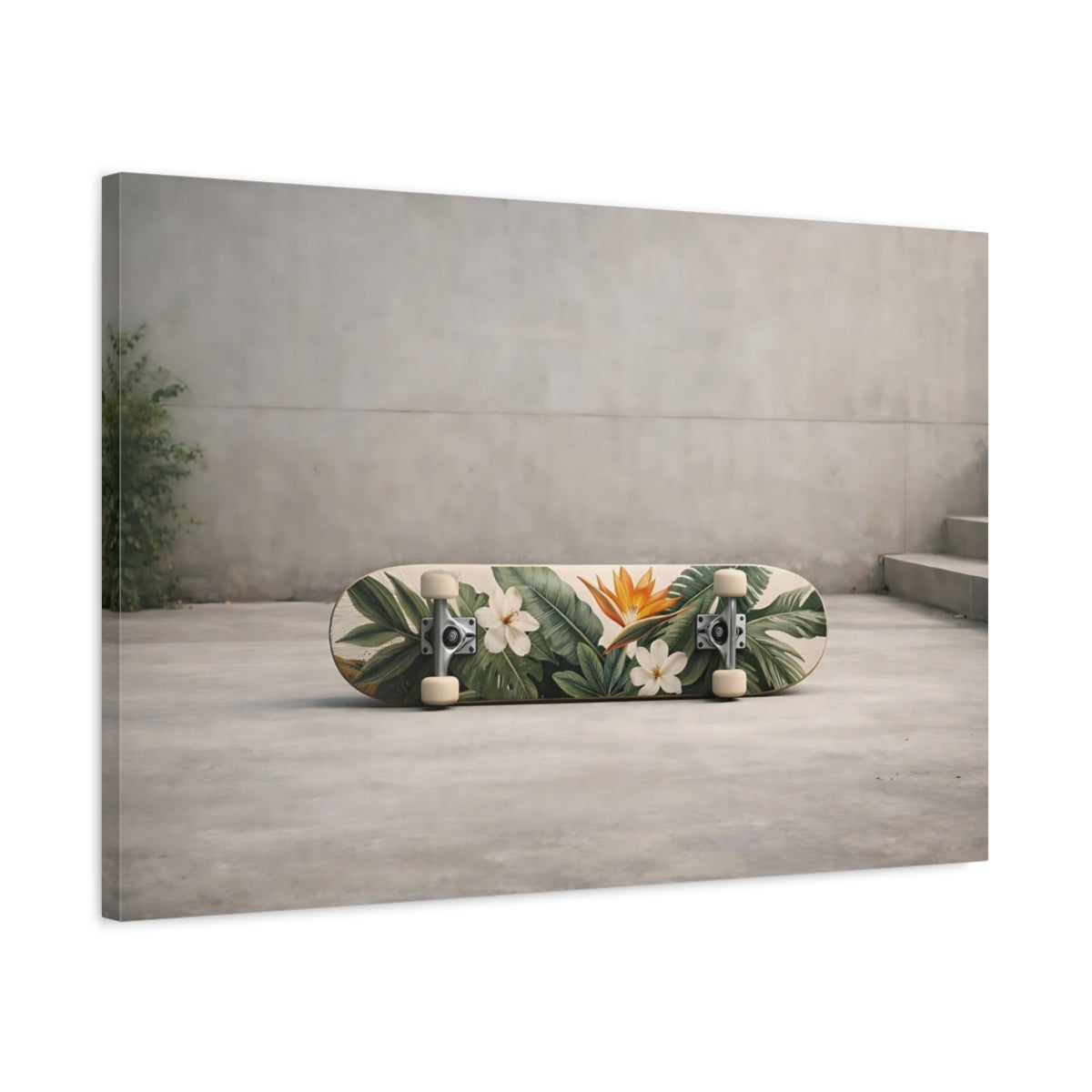 Side Mockup 2. Floral Tropical Flowers Tropical Floral shown as stretched canvas wall art