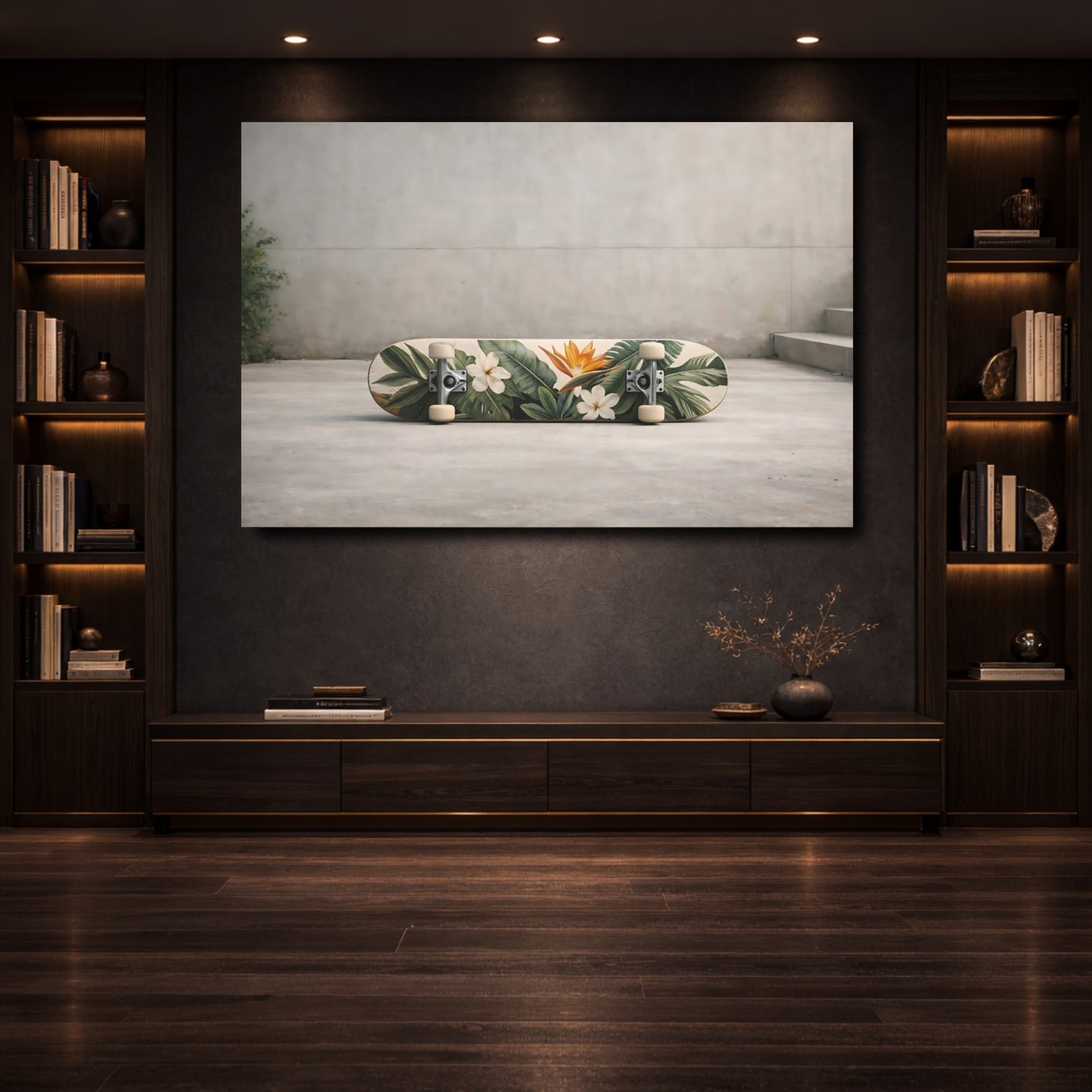 Mockup 3. Floral Tropical Flowers Tropical Floral shown as stretched canvas wall art