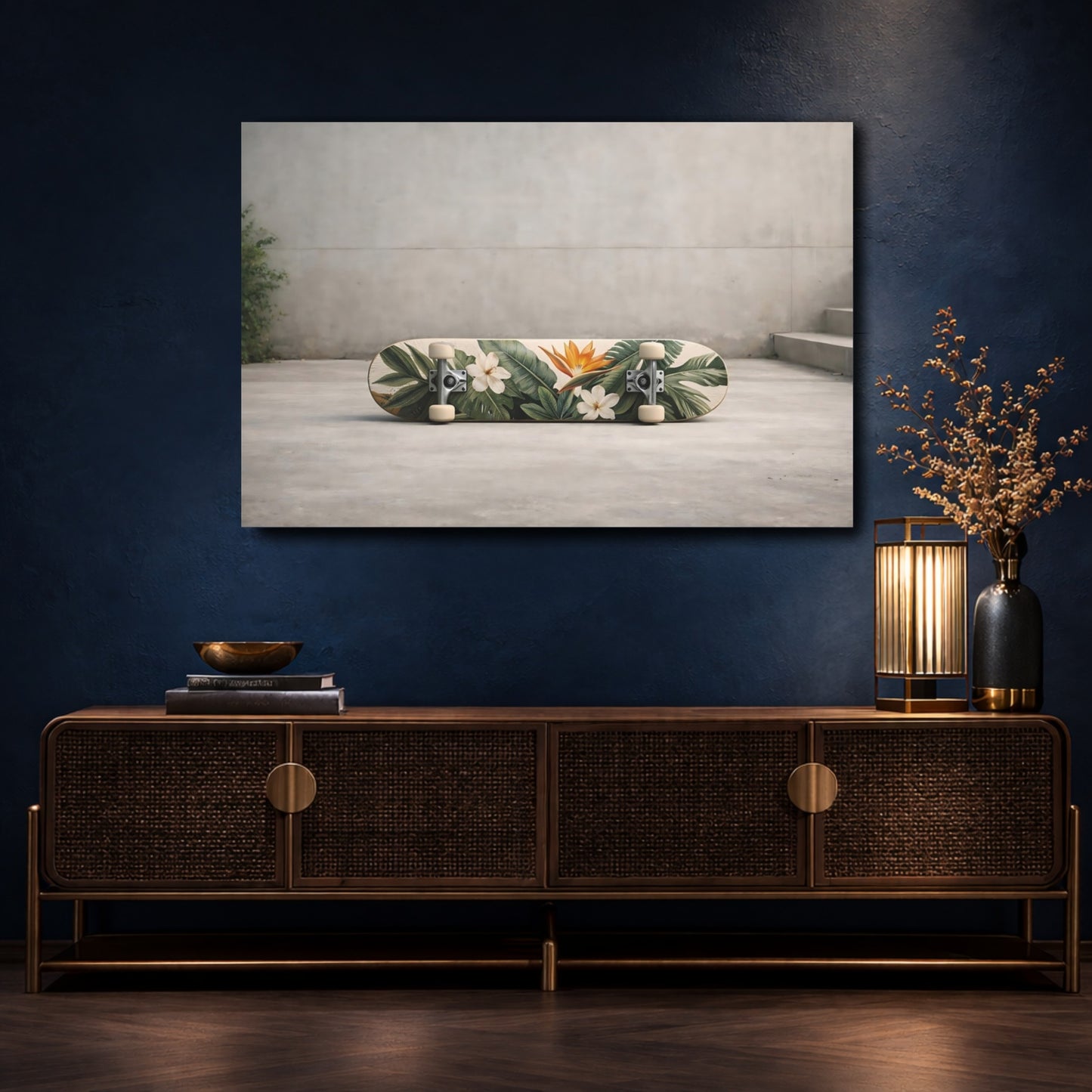Mockup 4. Floral Tropical Flowers Tropical Floral shown as stretched canvas wall art