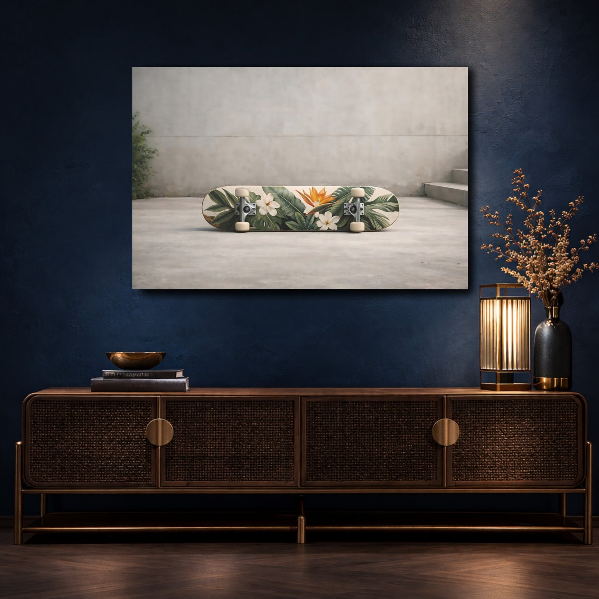 Mockup 4. Floral Tropical Flowers Tropical Floral shown as stretched canvas wall art