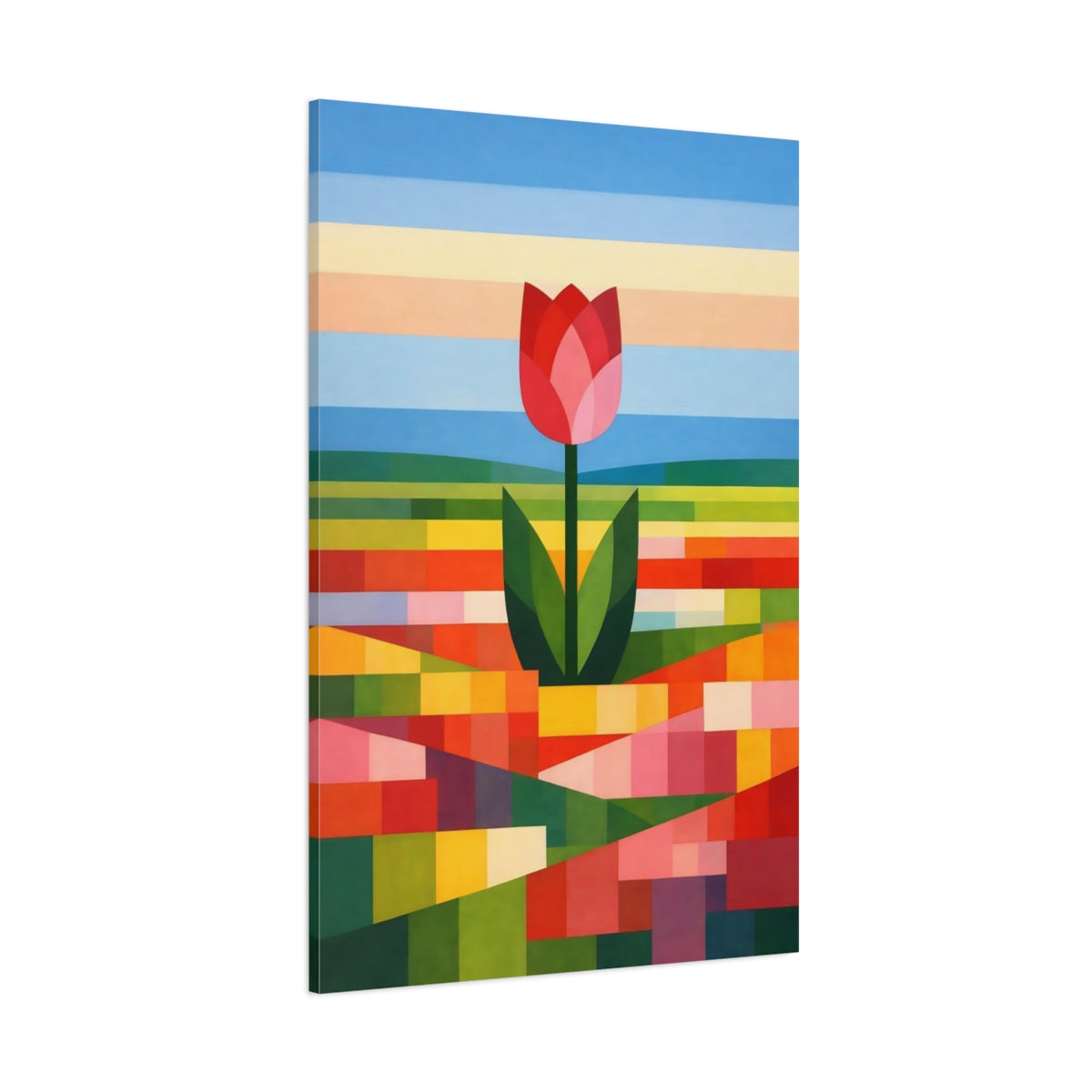 Floral Tulip Colorful Geometric Tulip shown as stretched canvas wall art