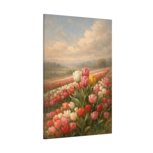 Main Mockup. Floral Tulips Colorful Tulips shown as stretched canvas wall art