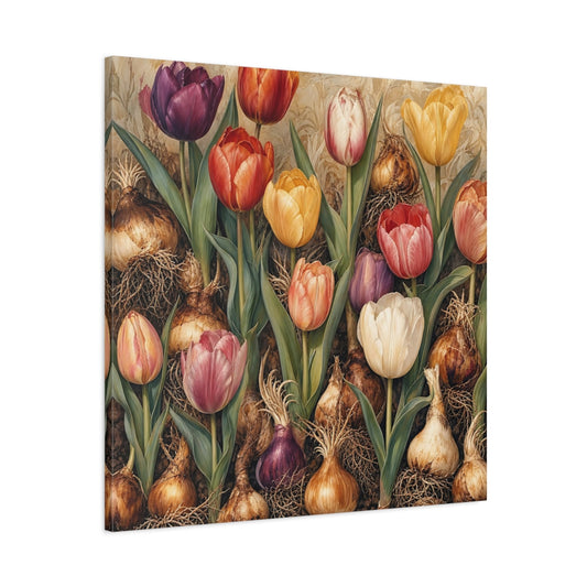 Main Mockup. Floral Tulips Colorful Tulips shown as stretched canvas wall art